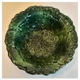 Set of 11 Green Majolica Leaf Pattern Plates and 7 Bowls
