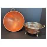 Copper Round Mixing Bowl Set with Vintage Copper Colander