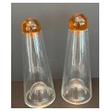 Pair of House Design Modern Art Glass Water Carafes with Amber Accents