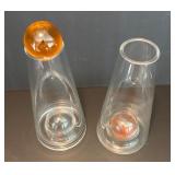 Pair of House Design Modern Art Glass Water Carafes with Amber Accents