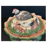 Vintage Ceramic Tureen with Bird and Fowl Motif
