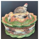 Vintage Ceramic Tureen with Bird and Fowl Motif