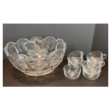 Vintage Heisey Glass Punch Bowl Set with 8 Cups
