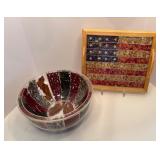 Decorative Bowl and Tray Set with Unique Floral and Patriotic Designs