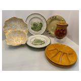 Collection of Hand-Painted Ceramic Plates and Fruit Bowl Set including Italy and France