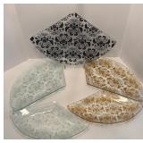 Set of 5 Decorative Glass Serving Plates with Floral Design by David Allen and Ceramic Vase