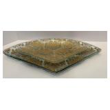 Set of 5 Decorative Glass Serving Plates with Floral Design by David Allen and Ceramic Vase