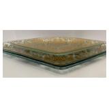 Set of 5 Decorative Glass Serving Plates with Floral Design by David Allen and Ceramic Vase