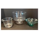 Set of 3 Glass Bowls Including Pedestal Trifle Dish and Ruffled Designs