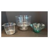 Set of 3 Glass Bowls Including Pedestal Trifle Dish and Ruffled Designs