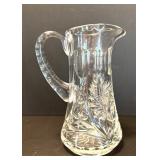 Crystal Pitcher and Rose Bowl Vase Set with Intricate Cut Designs