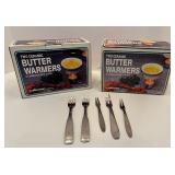 Set of 4 Fox Run Ceramic Butter Warmers with Crab Forks