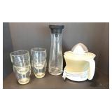 Glass Beverage Set with Carafe, 4 Glasses, and Toastmaster Juicer