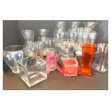 Collection of 17 Decorative Glass Vases in Various Shapes and Sizes