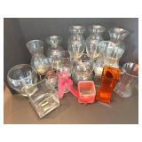 Collection of 17 Decorative Glass Vases in Various Shapes and Sizes