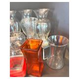 Collection of 17 Decorative Glass Vases in Various Shapes and Sizes