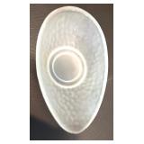 Set of Frosted Small Glass Salad Bowls with Green Glass Platter with Frosty Frog Dish