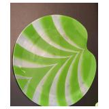 Set of Frosted Small Glass Salad Bowls with Green Glass Platter with Frosty Frog Dish