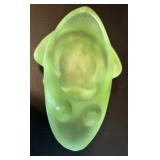 Set of Frosted Small Glass Salad Bowls with Green Glass Platter with Frosty Frog Dish