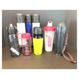 Collection of 7 Assorted Water Bottles and Thermoses including German Alfi Brand