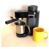 BELLA Espresso Maker with Stainless Steel Frothing Pitcher and Furio Home Mug