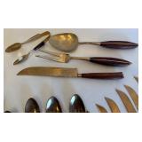 Vintage Bronze Flatware with Rosewood Handles Set - 8 Forks, 8 Spoons, 8 Knives, Serving Pieces