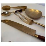 Vintage Bronze Flatware with Rosewood Handles Set - 8 Forks, 8 Spoons, 8 Knives, Serving Pieces