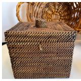 Woven Basket Set with Floral Decor and Ice Bucket with Metal Scoop