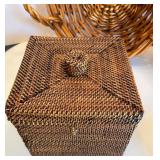 Woven Basket Set with Floral Decor and Ice Bucket with Metal Scoop