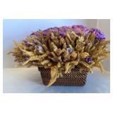 Woven Basket Set with Floral Decor and Ice Bucket with Metal Scoop