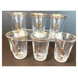 Set of 6 Vintage Gilded Etched Glasses with Floral Design