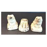 Set of 2 Vintage Cast Iron Frog Figurines and Animal Foot