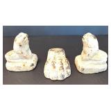 Set of 2 Vintage Cast Iron Frog Figurines and Animal Foot