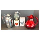 Set of 2 Alfi Thermal Carafes with Tea Filter, Honey Dispenser and Raspberry Ceramic Container