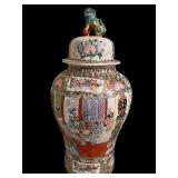 Antique Vintage Chinese Famille Rose Porcelain Lidded Jar with Foo Dog Finial