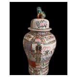Antique Vintage Chinese Famille Rose Porcelain Lidded Jar with Foo Dog Finial