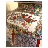 Antique Vintage Chinese Famille Rose Porcelain Lidded Jar with Foo Dog Finial