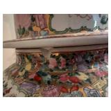 Antique Vintage Chinese Famille Rose Porcelain Lidded Jar with Foo Dog Finial