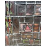 Large Antique Vintage Artisan Stained Glass Window Panel with Clown Motif