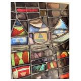 Large Antique Vintage Artisan Stained Glass Window Panel with Clown Motif