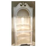 White Corner Display Cabinet with Shell Motif