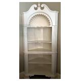 White Corner Display Cabinet with Shell Motif
