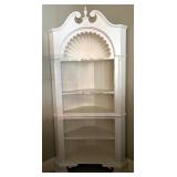 White Corner Display Cabinet with Shell Motif