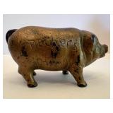 Vintage Italian Anri Carved Wooden Man Barrel Corkscrew and Cast Iron Pig Bank Set