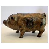 Vintage Italian Anri Carved Wooden Man Barrel Corkscrew and Cast Iron Pig Bank Set