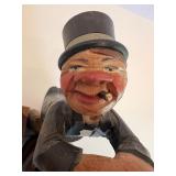 Vintage Italian Anri Carved Wooden Man Barrel Corkscrew and Cast Iron Pig Bank Set