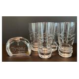 Set of 4 Tyrone Irish Crystal Highball Glasses with Decorative Piece with Logo