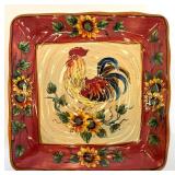 Decorative Capodimonte Rooster Figurine and Set of 4 Rooster Plates