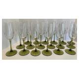 Set of 18 Green Stem Champagne Flutes