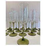 Set of 18 Green Stem Champagne Flutes